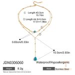 گردنبند دو لایه Y شکل کلاسیک با سنگ فیروزه از استیل ضدزنگ و آبکاری طلای ۱۸ عیار برند J&D - تصویر 7