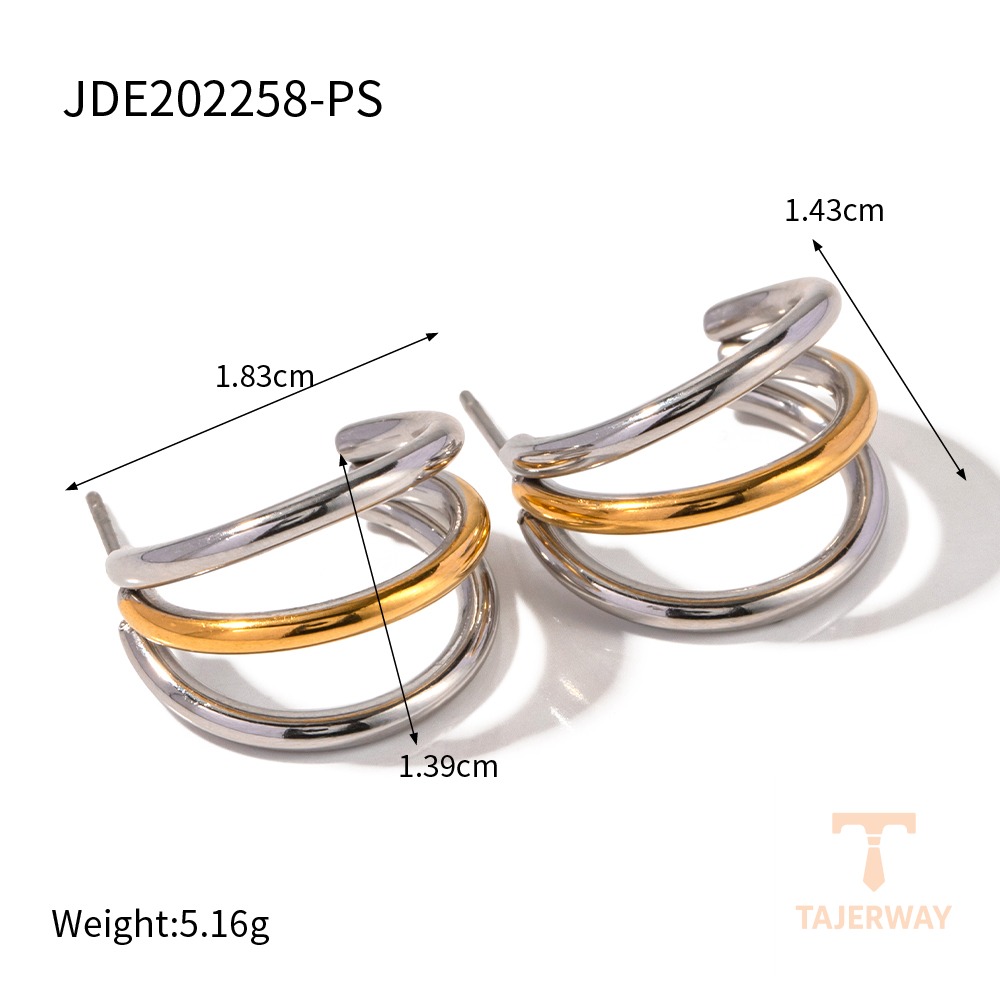 گوشواره سه لایه با زنجیر کابلی و پیچی از استیل ضدزنگ با آبکاری طلای ۱۸ عیار PVD برند J&D - تصویر 9