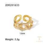 انگشتر قابل تنظیم با نگین اتمی از برنج با آبکاری طلای ۱۸ عیار برند J&D - تصویر 7