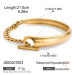 دستبند زنجیری پهن با قفل T-Bar از استیل ضدزنگ با آبکاری طلای ۱۸ عیار برند J&D - تصویر 7
