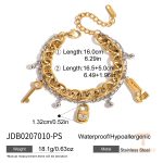 دستبند آویزدار طرح قلب و قفل و کلید با نگین زیرکن از استیل ضدزنگ با آبکاری دو رنگ و طلای ۱۸ عیار برند J&D - تصویر 7