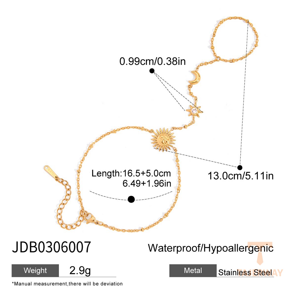 دستبند زنجیری و مهرهای و انگشتی از استیل ضدزنگ با آبکاری طلای ۱۸ عیار برند J&D - تصویر 7