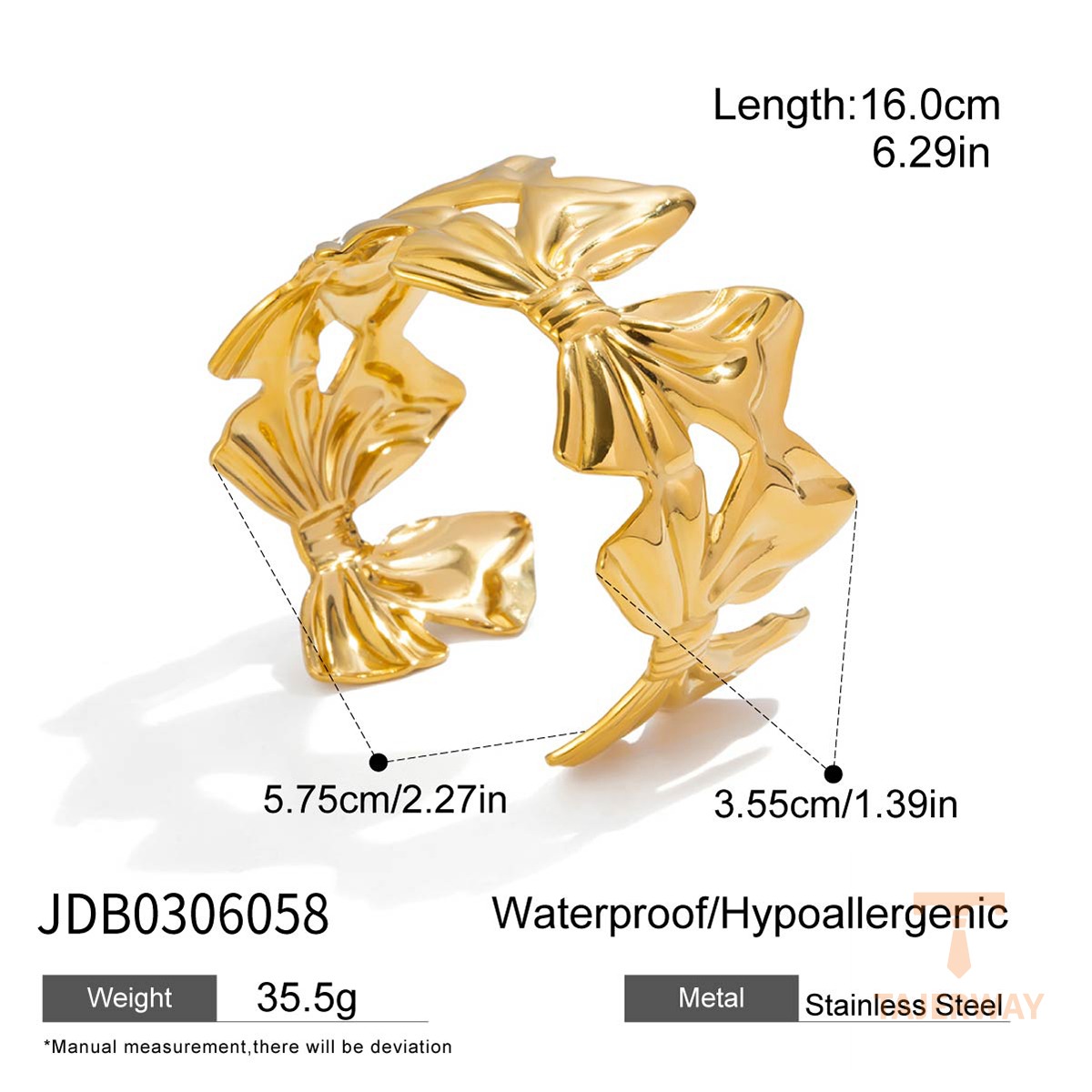دستبند النگویی مینیمال طرح پاپیون از استیل ضدزنگ با آبکاری طلای ۱۸ عیار برند J&D - تصویر 7