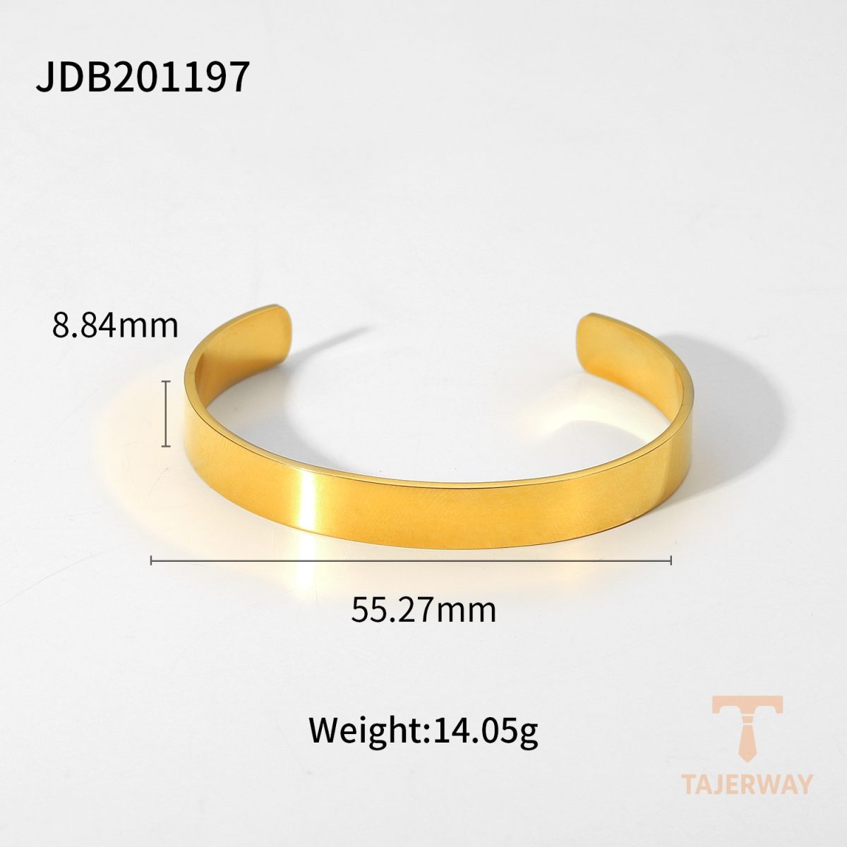 دستبند النگویی پهن کلاسیک از استیل ضدزنگ با آبکاری طلای ۱۸ عیار برند J&D - تصویر 7