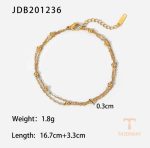دستبند دو لایه زنجیری و مهره‌ای با آبکاری طلای ۱۸ عیار PVD برند J&D - تصویر 7