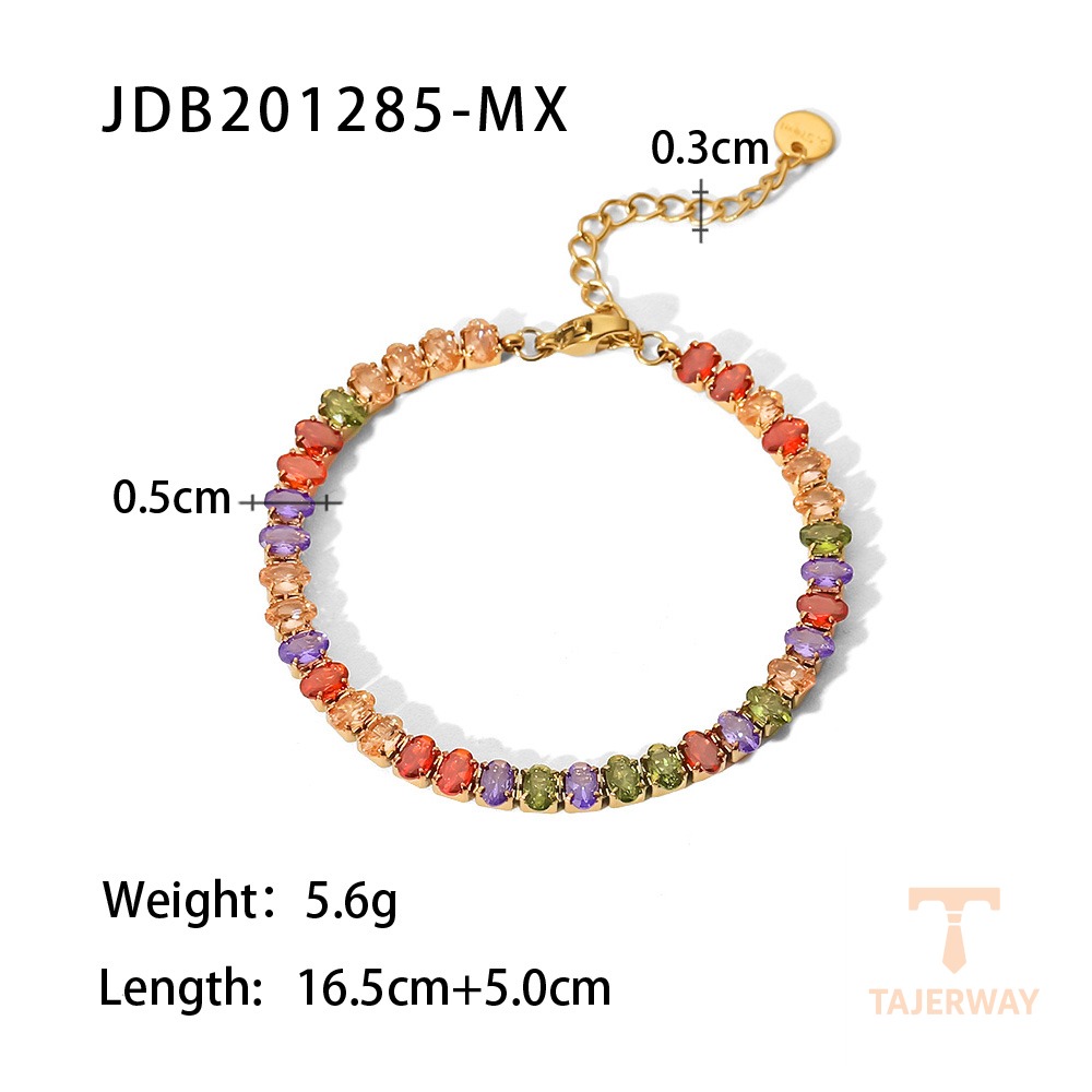 دستبند نگین زیرکن و کریستال از استیل ضدزنگ با آبکاری طلای ۱۸ عیار برند J&D - تصویر 7