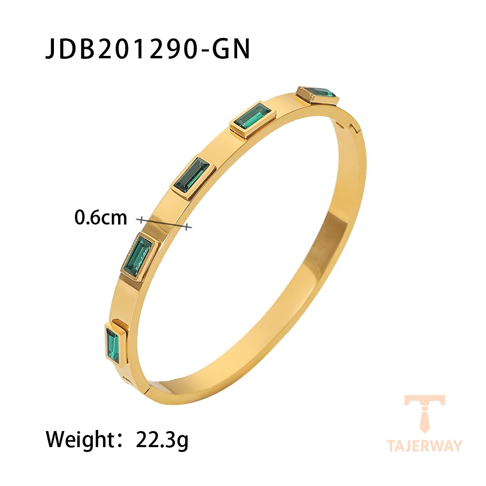 النگوی ظریف سبز با نگین اتمی از استیل ضدزنگ با آبکاری طلای ۱۸ عیار برند J&D - تصویر 7