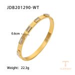 النگوی سفید نگین اتمی از استیل ضدزنگ با آبکاری طلای ۱۸ عیار برند J&D - تصویر 7