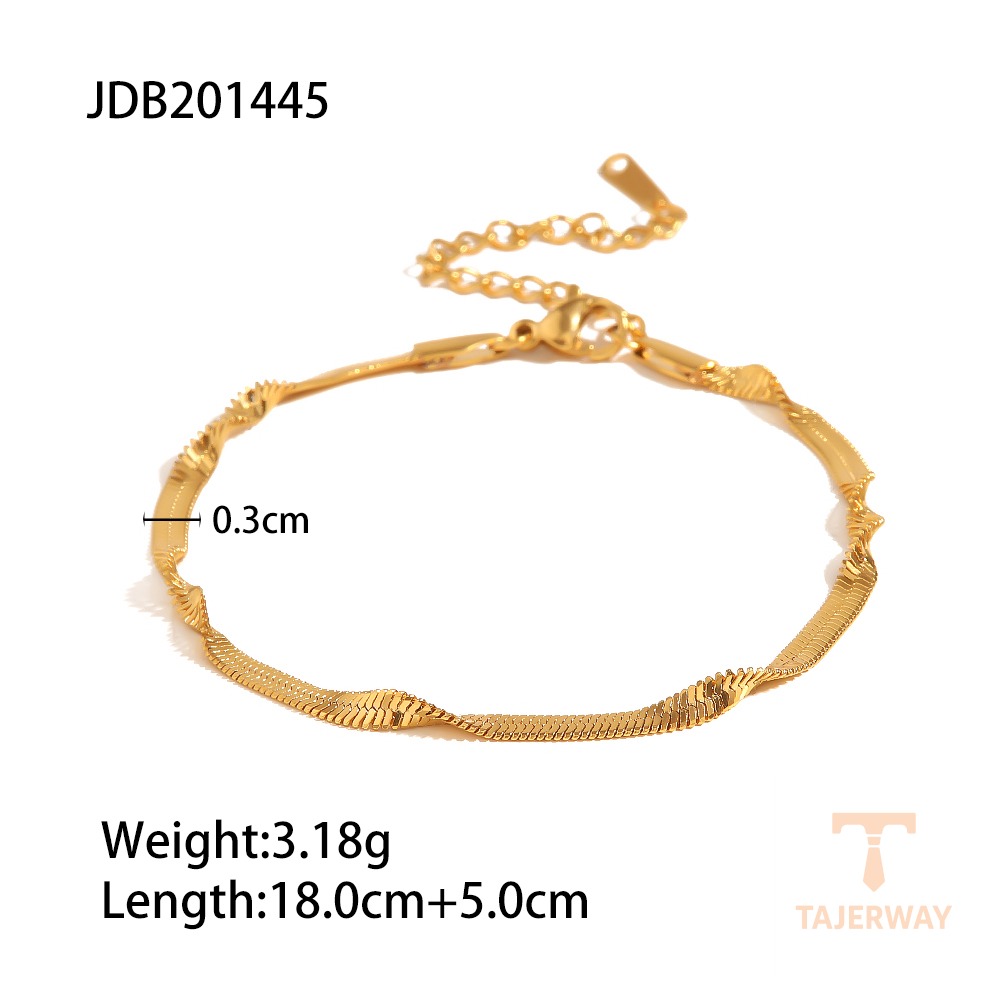دستبند زنجیری زنجیر ماری از استیل ضدزنگ با آبکاری طلای ۱۸ عیار برند J&D - تصویر 7