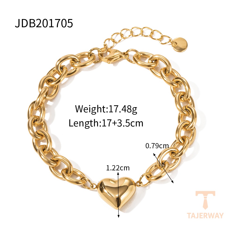 دستبند زنجیری طرح قلب از استیل ضدزنگ با آبکاری طلای ۱۴ عیار برند J&D - تصویر 7
