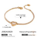 دستبند تنیسی و زنجیری طرح قلب و دریایی با نگین زیرکن و مهره صدفی از استیل ضدزنگ با آبکاری طلای ۱۸ عیار برند J&D - تصویر 7