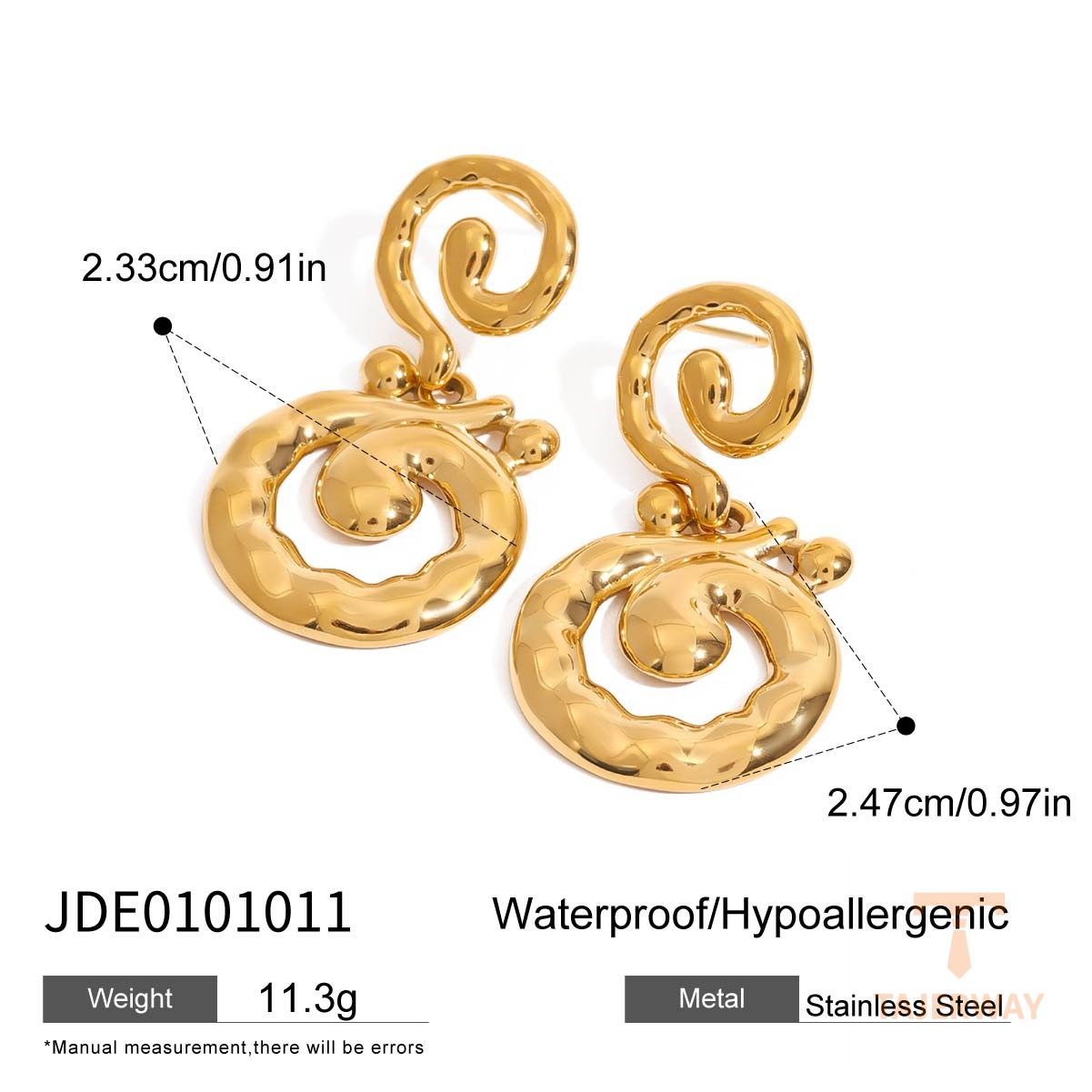 گوشواره آویز مینیمال از استیل ضدزنگ با آبکاری طلای ۱۸ عیار برند J&D - تصویر 7