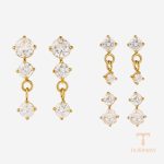 گوشواره استیل ۳۰۴ (304) آبکاری طلای ۲۴ عیار نگین‌دار برند J&D