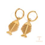 گوشواره استیل ضدزنگ آبکاری طلای ۱۸ عیار نگین‌دار برند J&D کد JDE0212017
