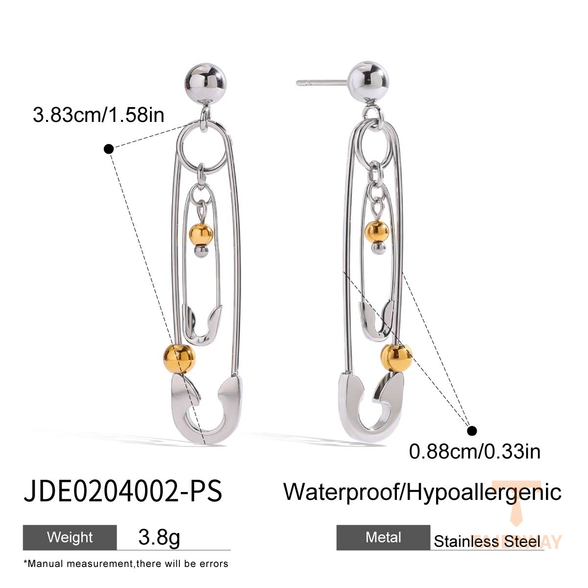 گوشواره آویز طرح قلب با نگین کریستالی سفید از استیل ضدزنگ برند J&D - تصویر 7