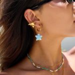 گوشواره استیل ضدزنگ آبکاری طلای ۱۸ عیار نگین‌دار برند J&D کد JDE0305075