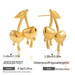 گوشواره طرح گیلاس رمانتیک از استیل ضدزنگ با آبکاری طلای ۱۸ عیار PVD برند J&D - تصویر 7
