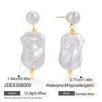 گوشواره آویز با مروارید تزئینی از استیل ضدزنگ با آبکاری طلای ۱۸ عیار برند J&D - تصویر 7