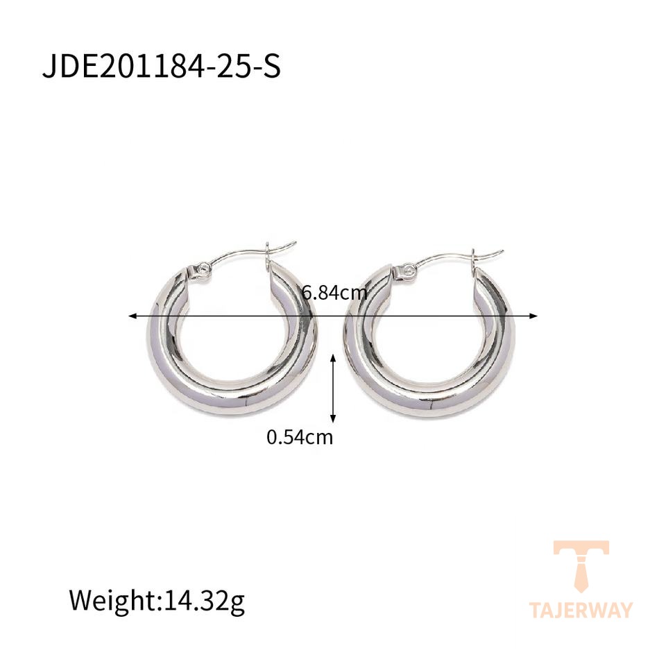 نمای نزدیک گوشواره حلقهای آبکاری طلای سفید (رادیوم) برند J&D کد JDE201184-25-S