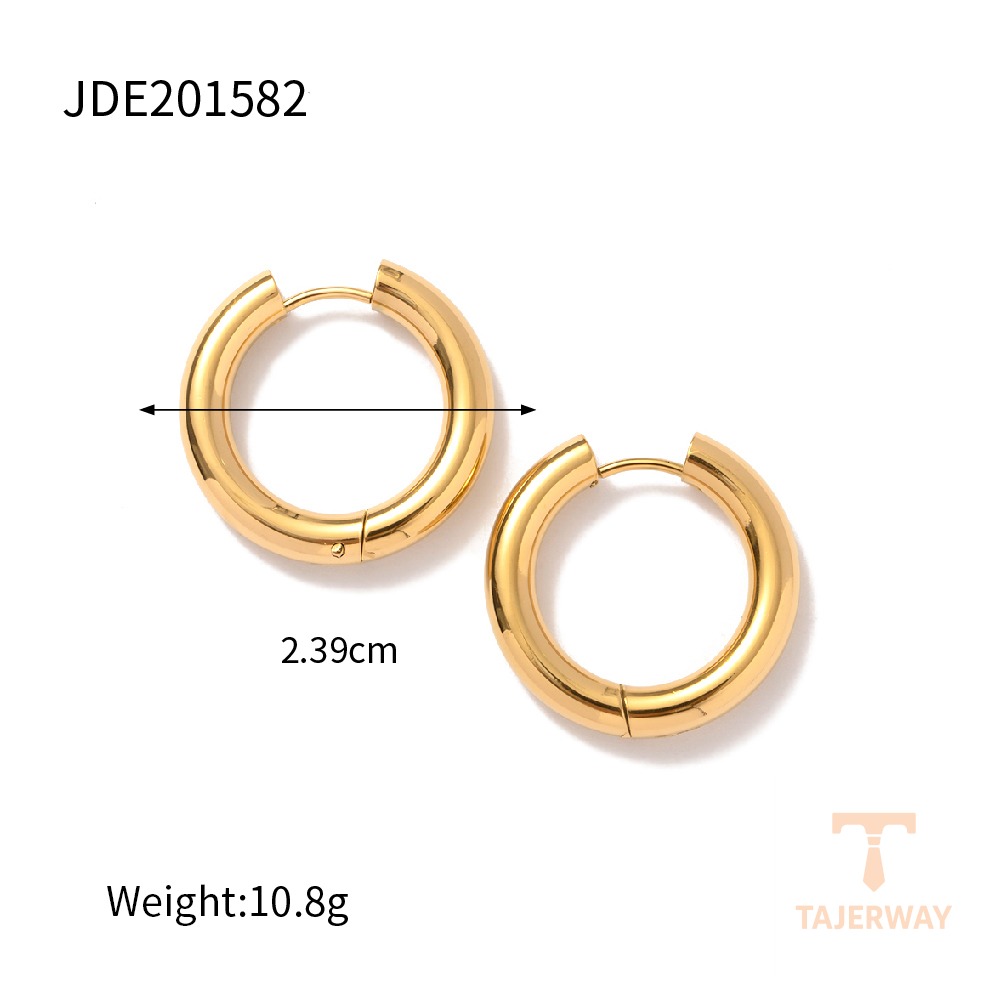 گوشواره دو لایه حلقهای از استیل ضدزنگ با آبکاری طلای ۱۸ عیار برند J&D - تصویر 7