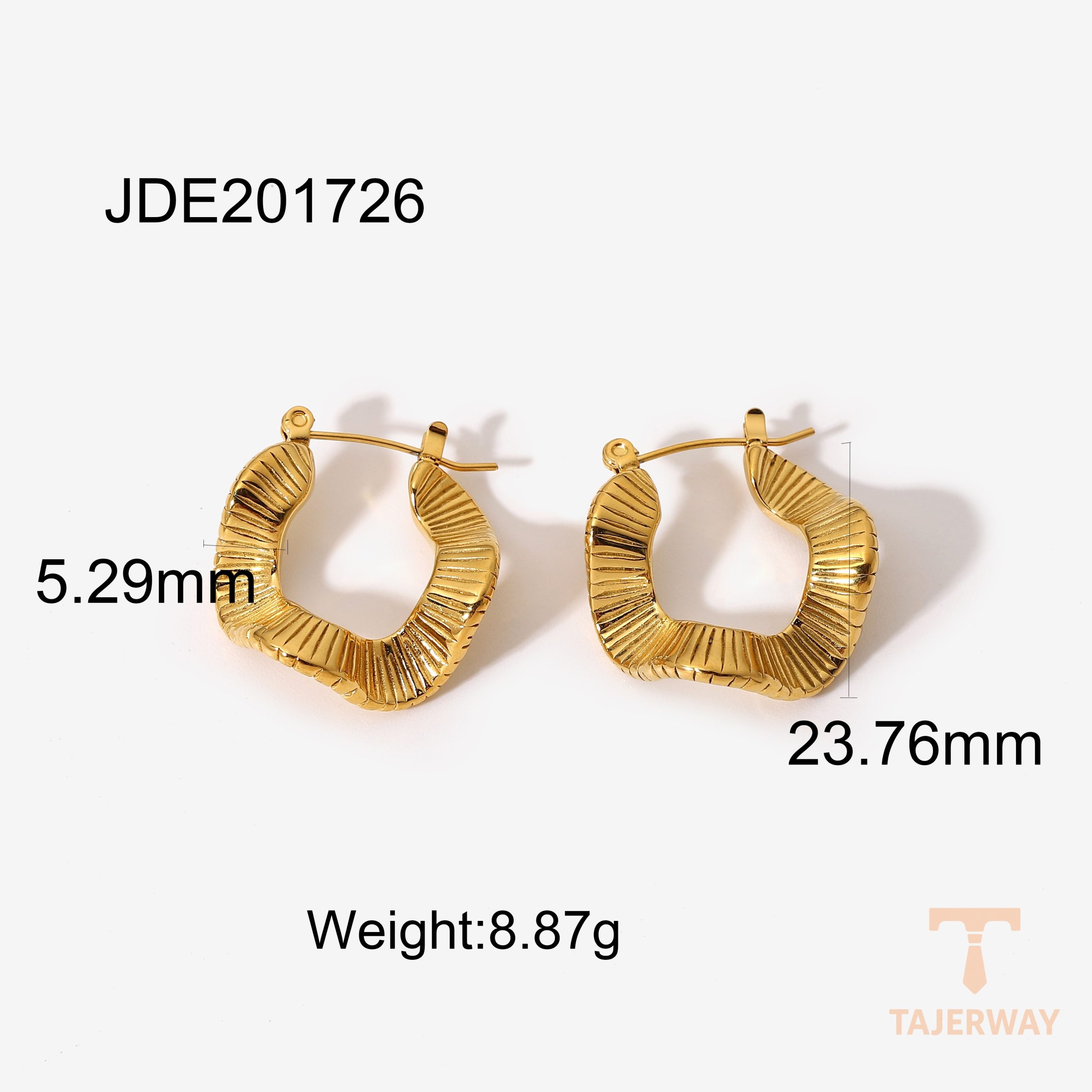 گوشواره حلقهای طرح دایرهای هندسی از استیل ضدزنگ با آبکاری طلای ۱۸ عیار برند J&D - تصویر 7