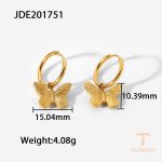 گوشواره حلقه‌ای بوهو طرح پروانه از استیل ضدزنگ با آبکاری طلای ۱۸ عیار PVD برند J&D - تصویر 7