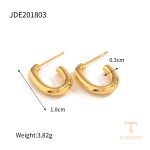 گوشواره حلقه‌ای طرح بیضی از استیل ضدزنگ با آبکاری طلای ۱۸ عیار PVD برند J&D - تصویر 7