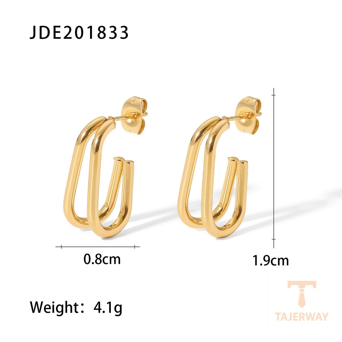 گوشواره دو لایه طرح هندسی از استیل ضدزنگ با آبکاری طلای ۱۸ عیار برند J&D - تصویر 7