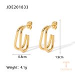 گوشواره دو لایه طرح هندسی از استیل ضدزنگ با آبکاری طلای ۱۸ عیار برند J&D - تصویر 7