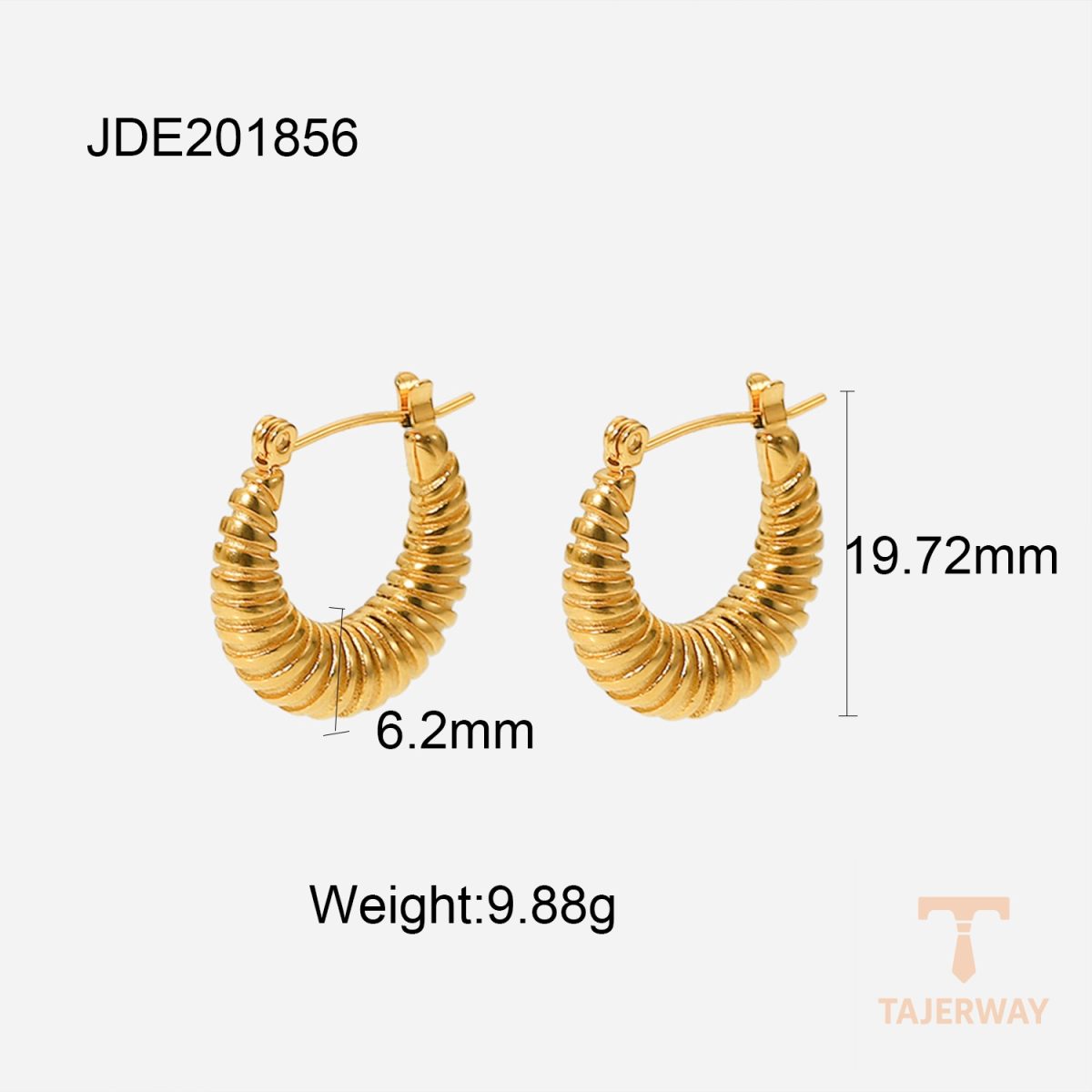 گوشواره حلقه‌ای U شکل استیتمنت از استیل ضدزنگ با آبکاری طلای ۱۸ عیار برند J&D - تصویر 7