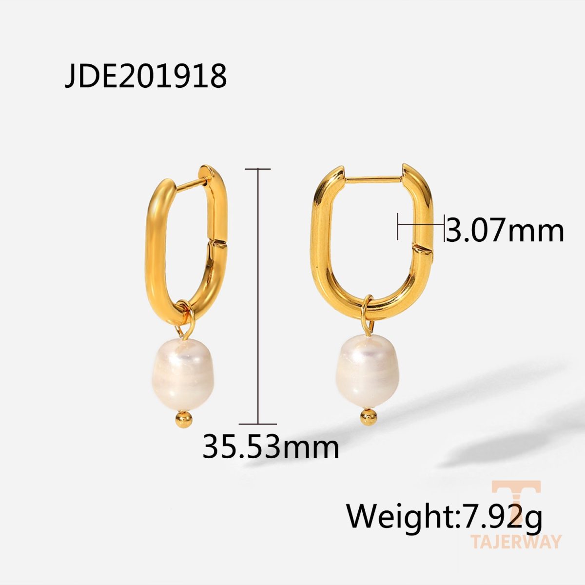 گوشواره آویز U شکل با مروارید آب شیرین از استیل ضدزنگ با آبکاری طلای ۱۸ عیار برند J&D - تصویر 7