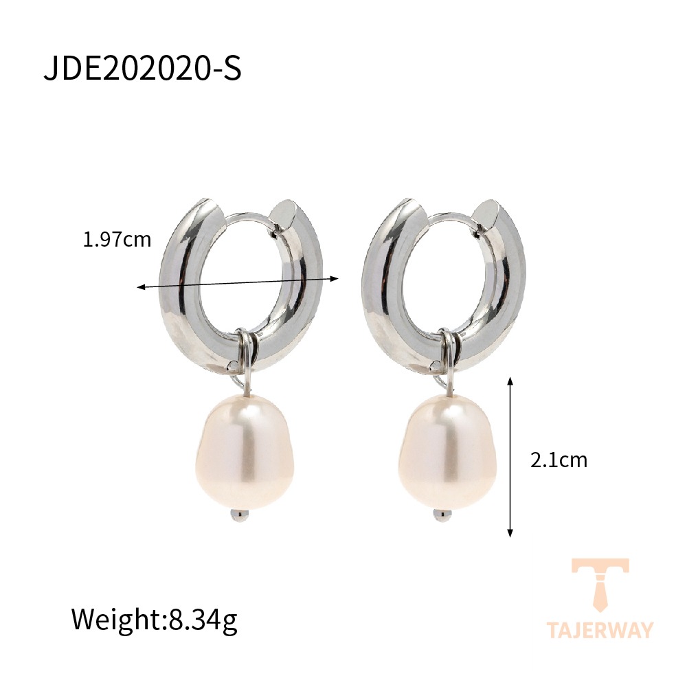 گوشواره حلقهای طرح هندسی با مروارید مصنوعی از استیل ضدزنگ برند J&D - تصویر 7