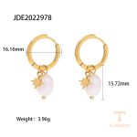گوشواره حلقه‌ای ظریف طرح ستاره با مروارید آب شیرین از استیل ضدزنگ با آبکاری طلای ۱۸ عیار برند J&D - تصویر 7