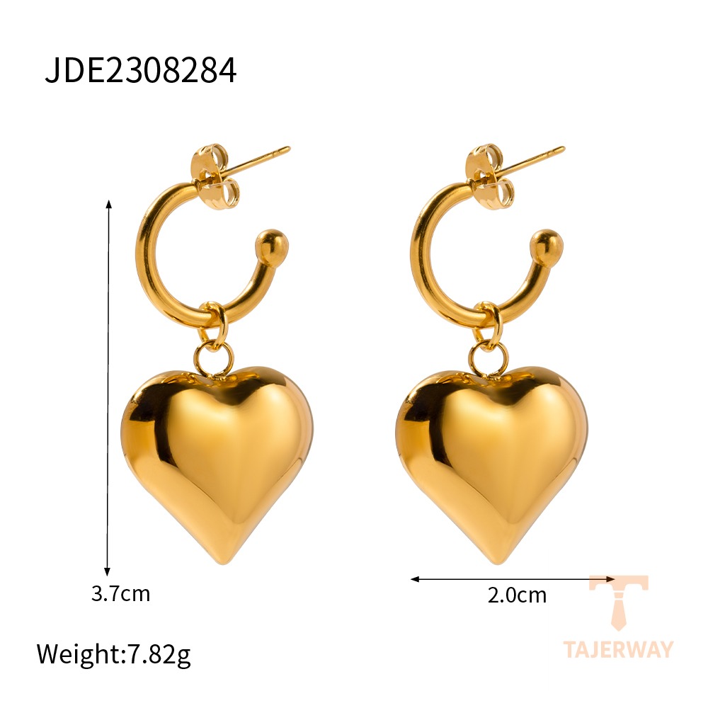 گوشواره طرح قلب و هندسی از استیل ضدزنگ با آبکاری طلای ۱۸ عیار برند J&D - تصویر 7
