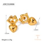 گوشواره طرح قلب هندسی از استیل ضدزنگ با آبکاری طلای ۱۸ عیار PVD برند J&D - تصویر 7