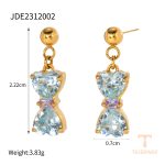 گوشواره آویز طرح پاپیون با نگین اتمی از استیل ضدزنگ و آبکاری طلای ۱۸ عیار برند J&D - تصویر 7