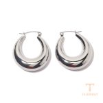 گوشواره حلقه‌ای استیل ضدزنگ آبکاری طلای سفید (رادیوم) برند J&D کد JDEH-288-5-S