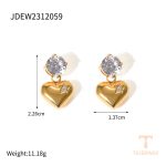 گوشواره میخی طرح قلب و ستاره با نگین زیرکن از استیل ضدزنگ و آبکاری طلای ۱۸ عیار PVD برند J&D - تصویر 7