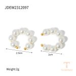 گوشواره حلقه‌ای و ایرکاف با مروارید سفید از استیل ضدزنگ با آبکاری طلای ۱۸ عیار برند J&D - تصویر 7