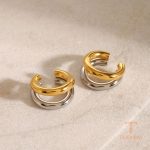 زاویه دیگر گوشواره استیل ضدزنگ آبکاری طلای ۱۸ عیار برند J&D کد JDEW2409049