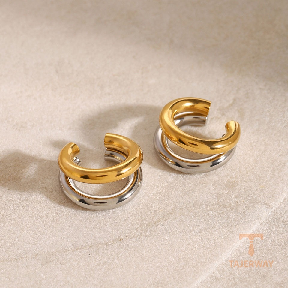 زاویه دیگر گوشواره استیل ضدزنگ آبکاری طلای ۱۸ عیار برند J&D کد JDEW2409049