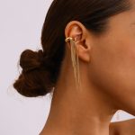 گوشواره کلیپسی استیل ضدزنگ آبکاری طلای ۱۸ عیار نگین‌دار برند J&D کد JDEW2409060