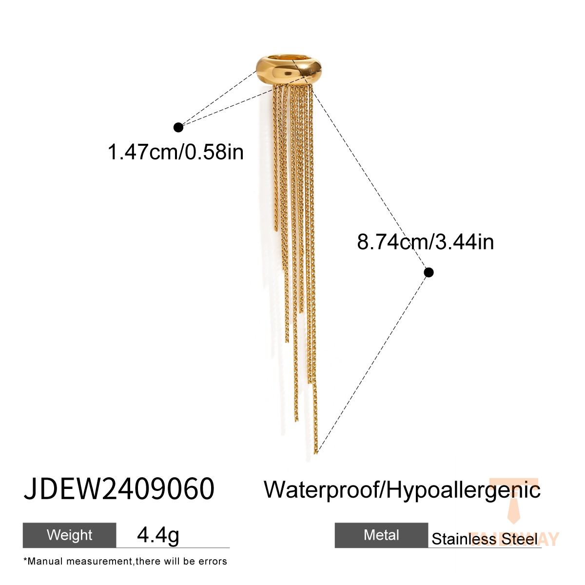 گوشواره کلیپسی از استیل ضدزنگ با آبکاری طلای ۱۸ عیار برند J&D - تصویر 7