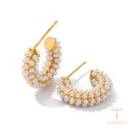 گوشواره استیل ضدزنگ آبکاری طلای ۱۸ عیار نگین‌دار برند J&D کد JDE2023651-P
