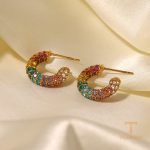 تصویر محصول گوشواره آبکاری طلای ۱۸ عیار نگین‌دار برند J&D کد JDE2023651-P