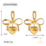 گوشواره طرح قلب و پاپیون از استیل ضدزنگ با آبکاری طلای ۱۸ عیار برند J&D - تصویر 7