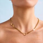 گردنبند استیل ضدزنگ آبکاری طلای ۲۴ عیار نگین‌دار برند J&D