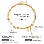 گردنبند مینیمال با مروارید مصنوعی از استیل ضدزنگ با آبکاری طلای ۱۸ عیار برند J&D - تصویر 7