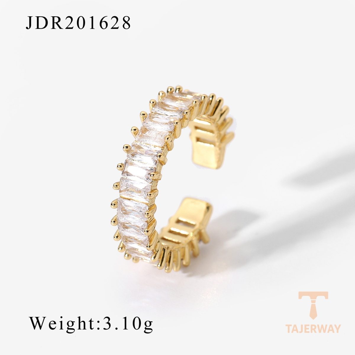 انگشتر طرح هندسی با نگین اتمی و کریستال از مس با آبکاری طلای ۱۸ عیار برند J&D - تصویر 7