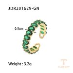 انگشتر طرح بیضی با نگین اتمی سبز و مولتی کالر از مس و برنج برند J&D - تصویر 8